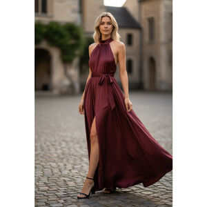 Reformation Burgundy Size Medium Halter Maxi Dress Open Back Wedding Prom